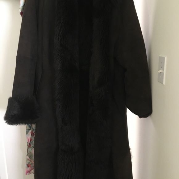 1XL Chocolate Brown Sherling Fur and Suede   Coat - Picture 4 of 8